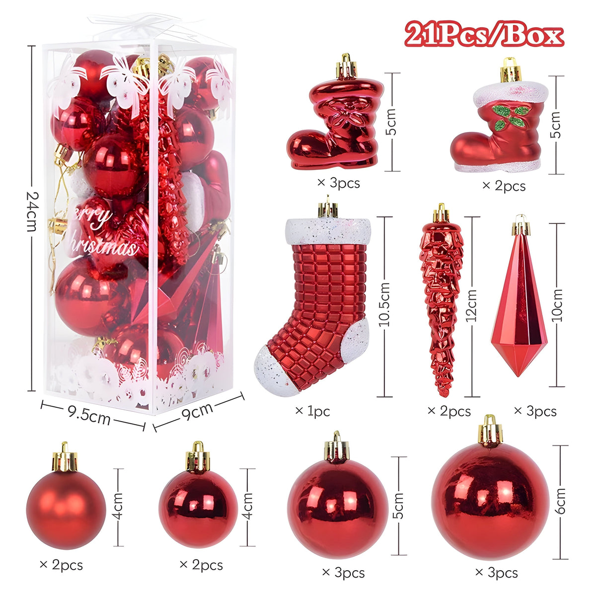 21 Stück Weihnachtskugel-Ornamente – elegante Eiszapfen-Anhänger für Dekorationen