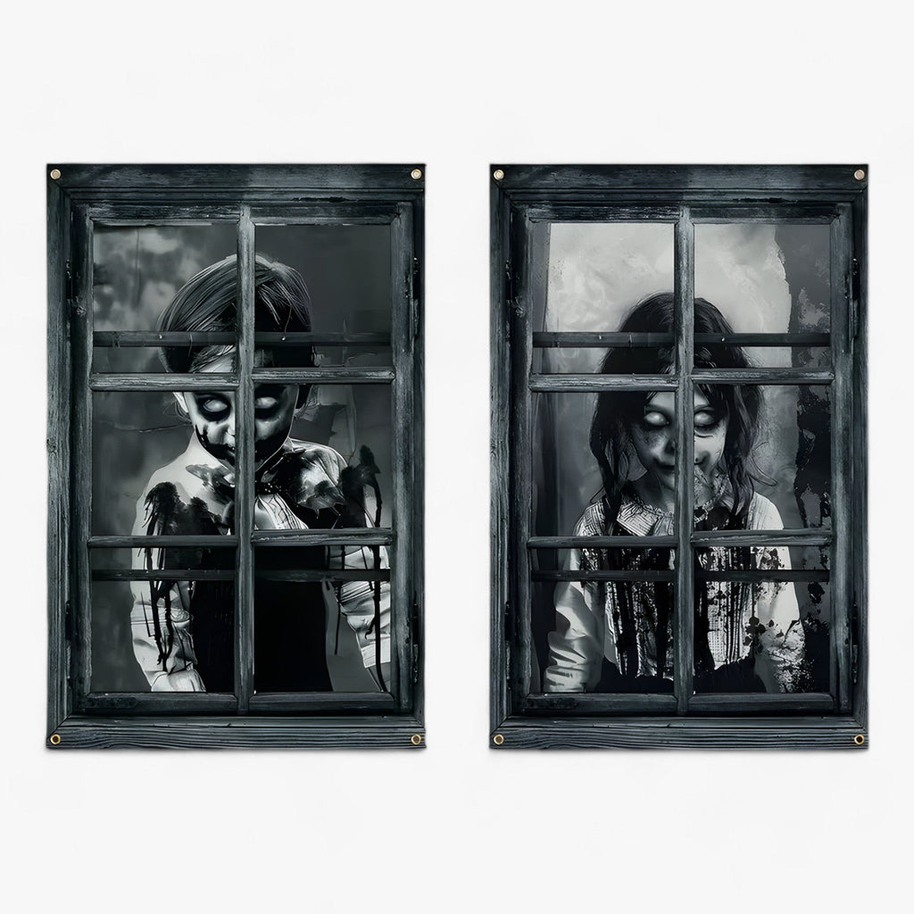 Blutdurstige Dunkelheit | Fenstervorhänge mit Halloween-Silhouette - Gruselige Horror-Dekoration