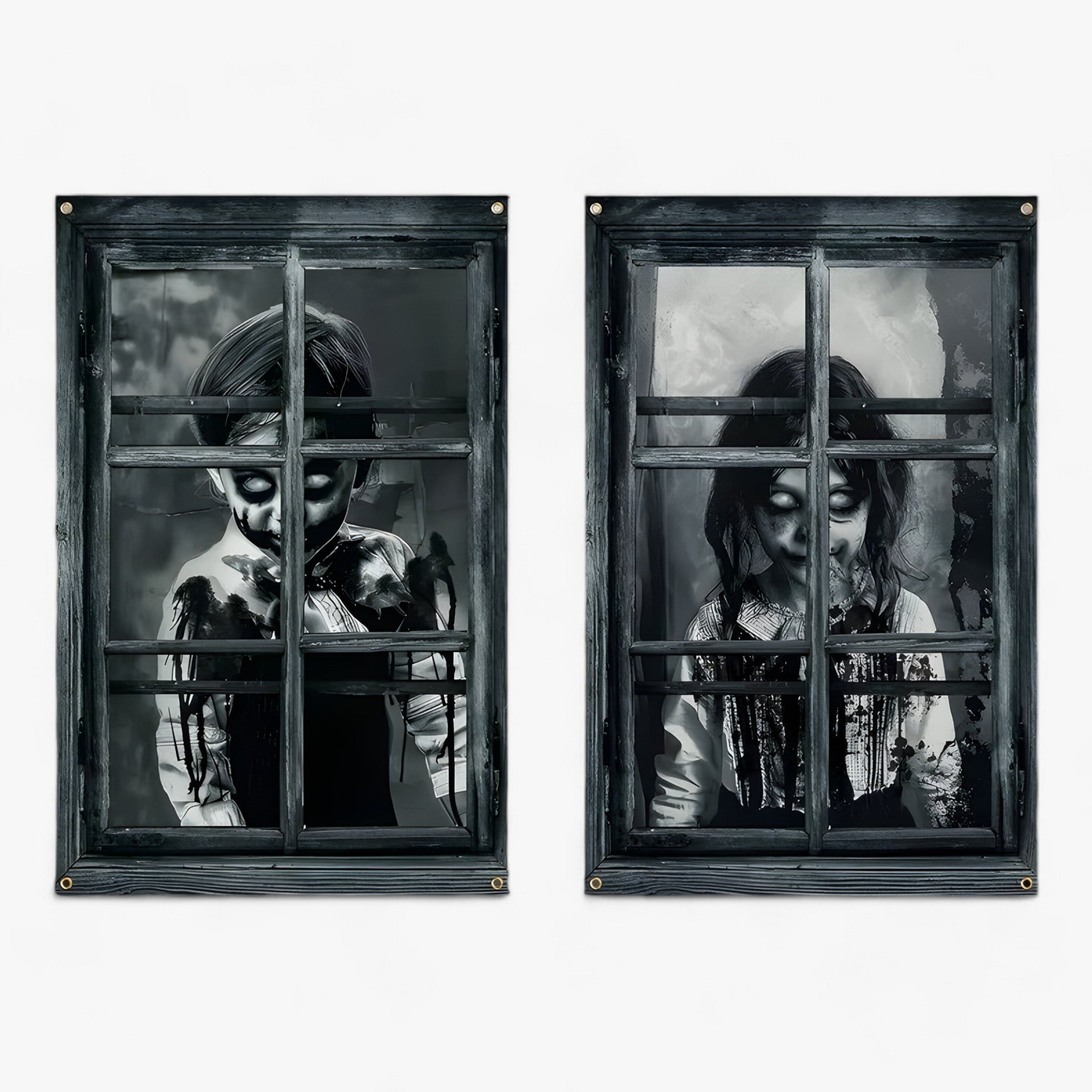 Blutdurstige Dunkelheit | Fenstervorhänge mit Halloween-Silhouette - Gruselige Horror-Dekoration