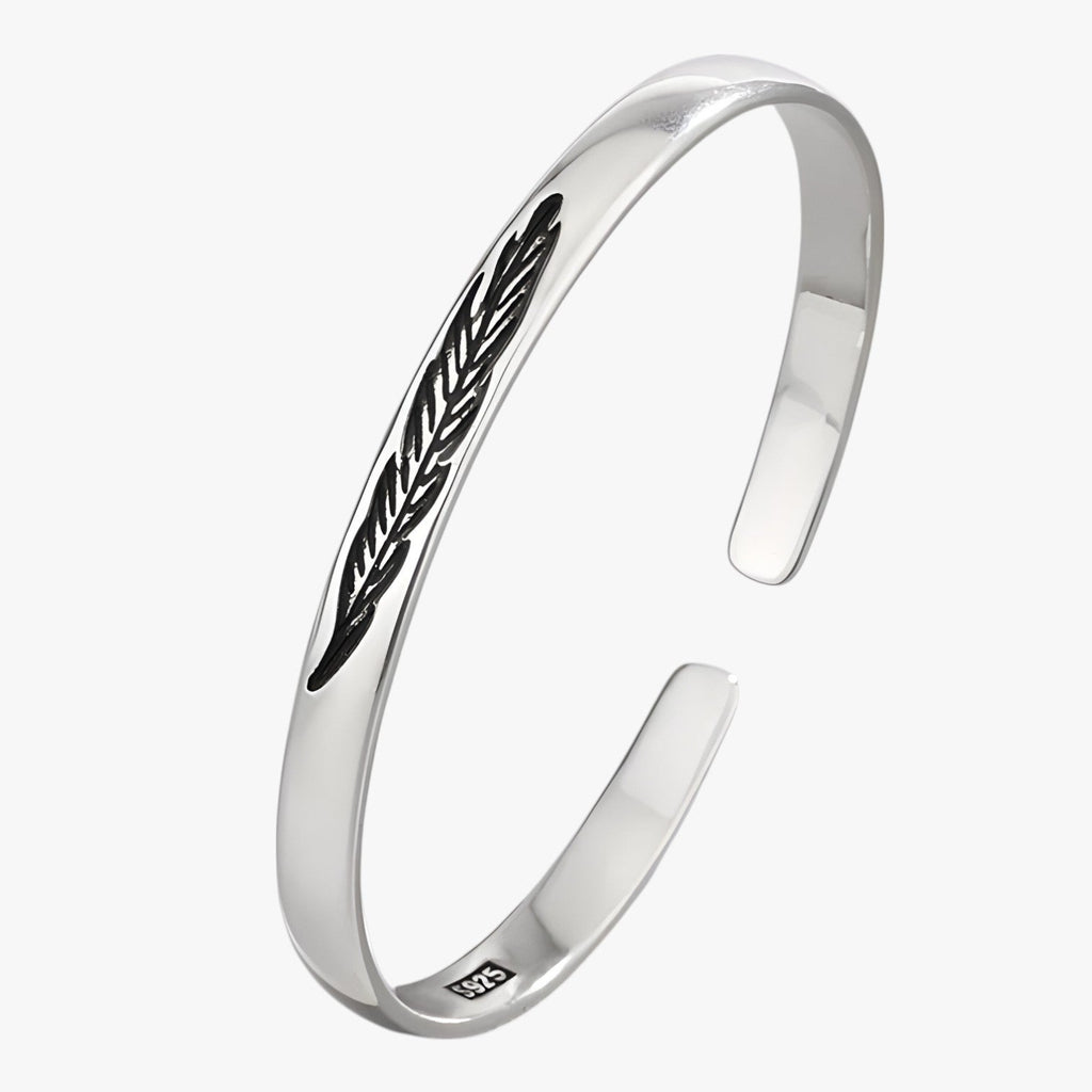 Jayce | Armband aus 925er Silber mit Goldener Feder im Vintage Punk Stil