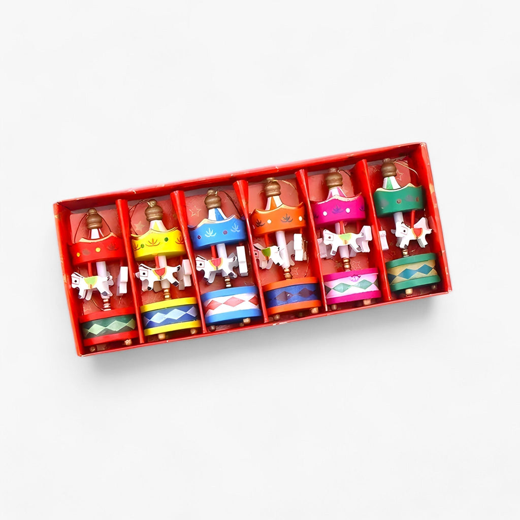 Draaimolen | Miniatur Holzpferd Ornamente für Weihnachten - Unterhaltung und Geschenke für Kinder