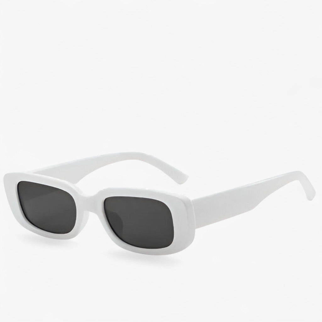 Nico | Unisex Retro Rechteckige Sonnenbrille mit Schwarzen Gläsern