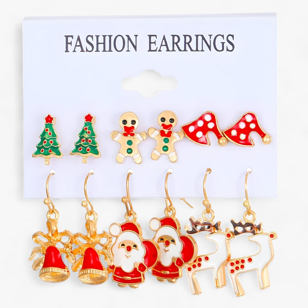 Sparkle | Set aus 6 Paar Weihnachtsohrringen - Funkelnde Designs aus Zirkonia