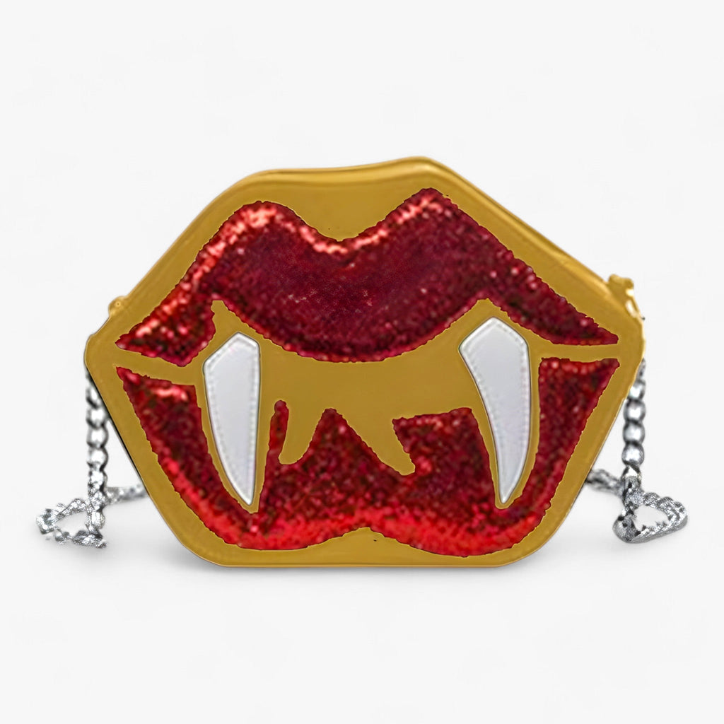 Lustiger Zahnlippen-Gothic-Umhängetasche - Glitzerndes PU-Leder für Halloween