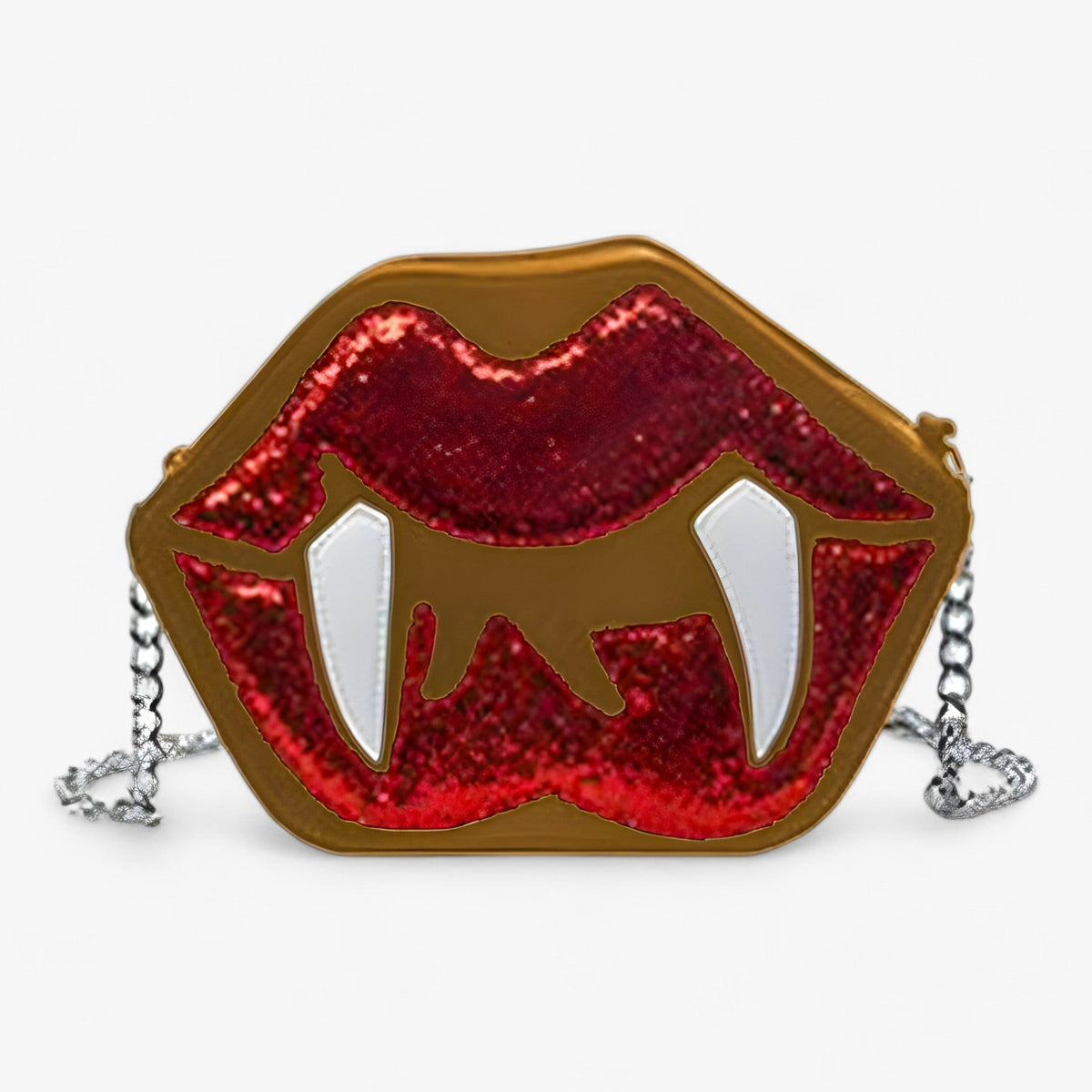 Lustiger Zahnlippen-Gothic-Umhängetasche - Glitzerndes PU-Leder für Halloween