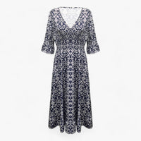 Großes Florales V-Ausschnitt-Kleid - Perfekt für Strandurlaube