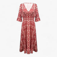 Großes Florales V-Ausschnitt-Kleid - Perfekt für Strandurlaube