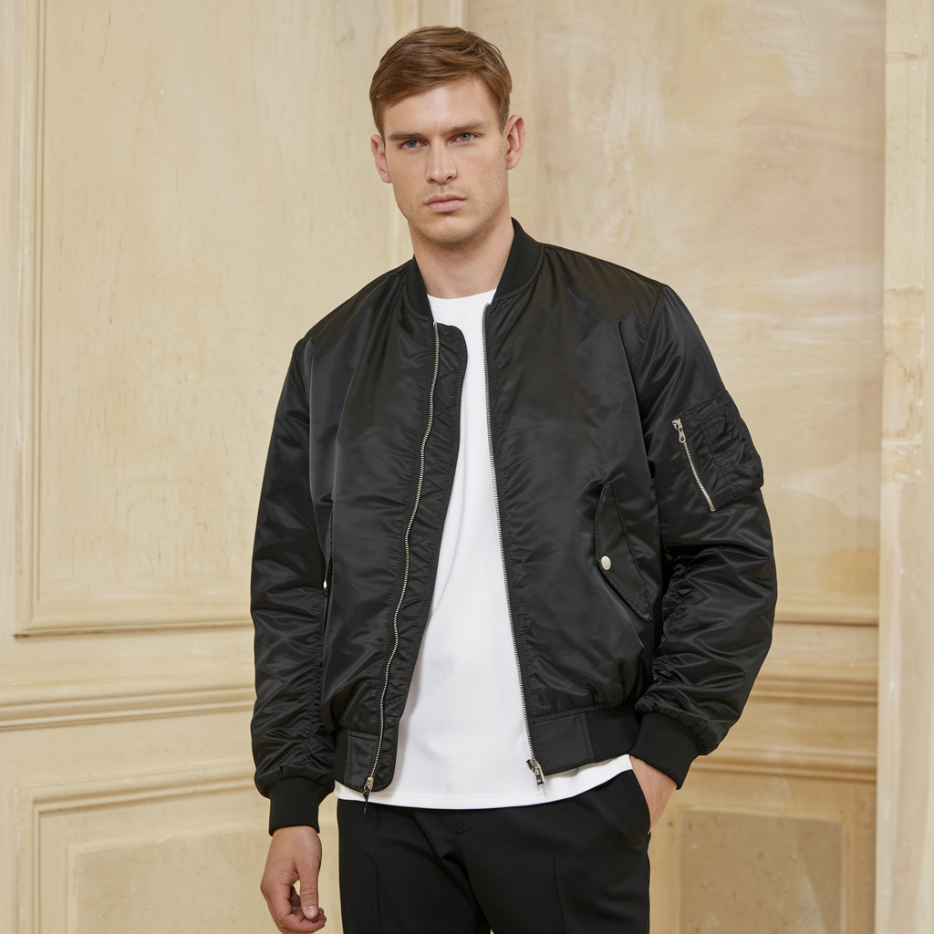 Aero | Pilotjacke für Herren – Stehkragen Fliegerjacke Einfarbig