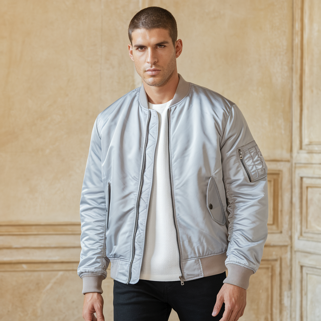 Pilot Jacket Herren - Stehkragen Fliegerjacke Einfarbig