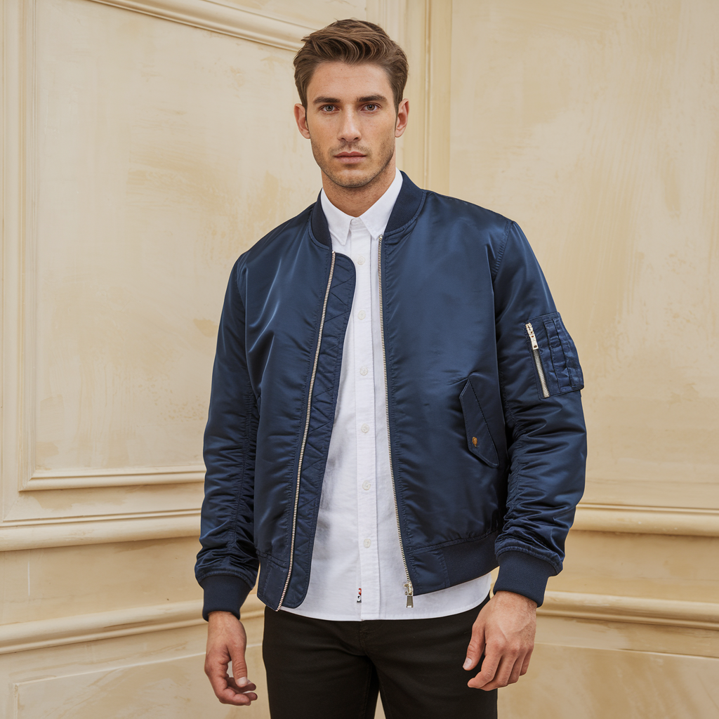 Aero | Pilotjacke für Herren – Stehkragen Fliegerjacke Einfarbig
