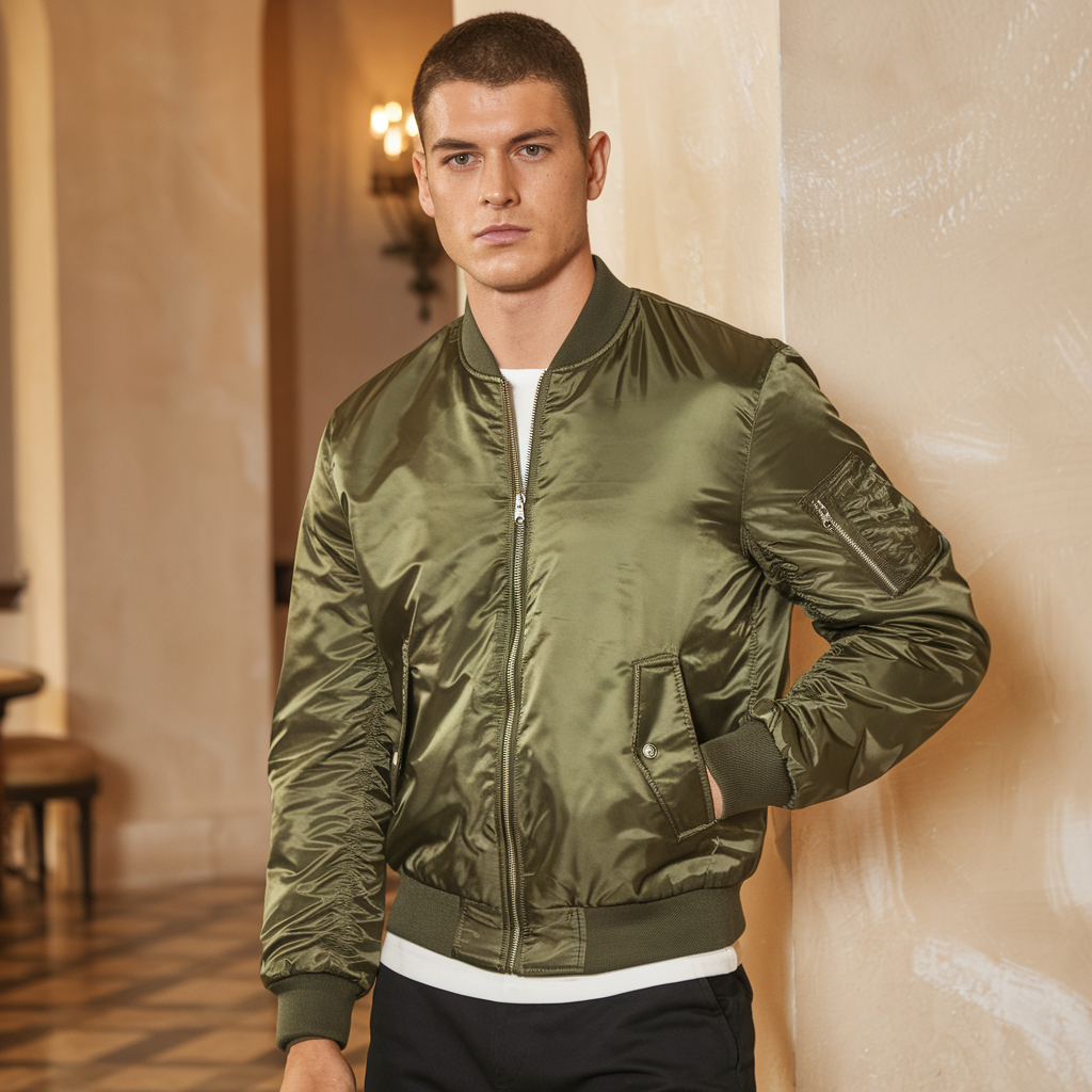 Pilot Jacket Herren - Stehkragen Fliegerjacke Einfarbig