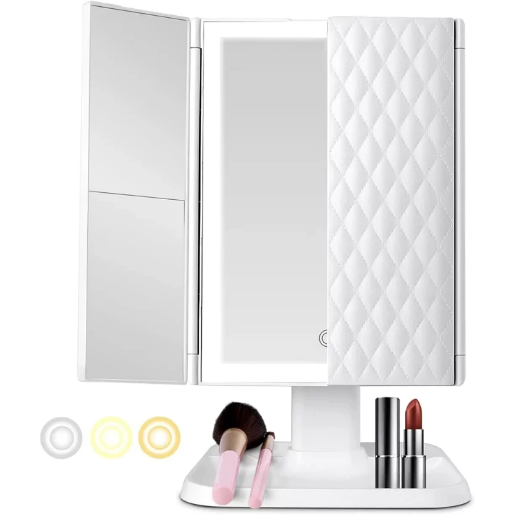 LuxeLite™ Aufklappbarer 3-Panel-LED-Spiegel für präzises Make-up