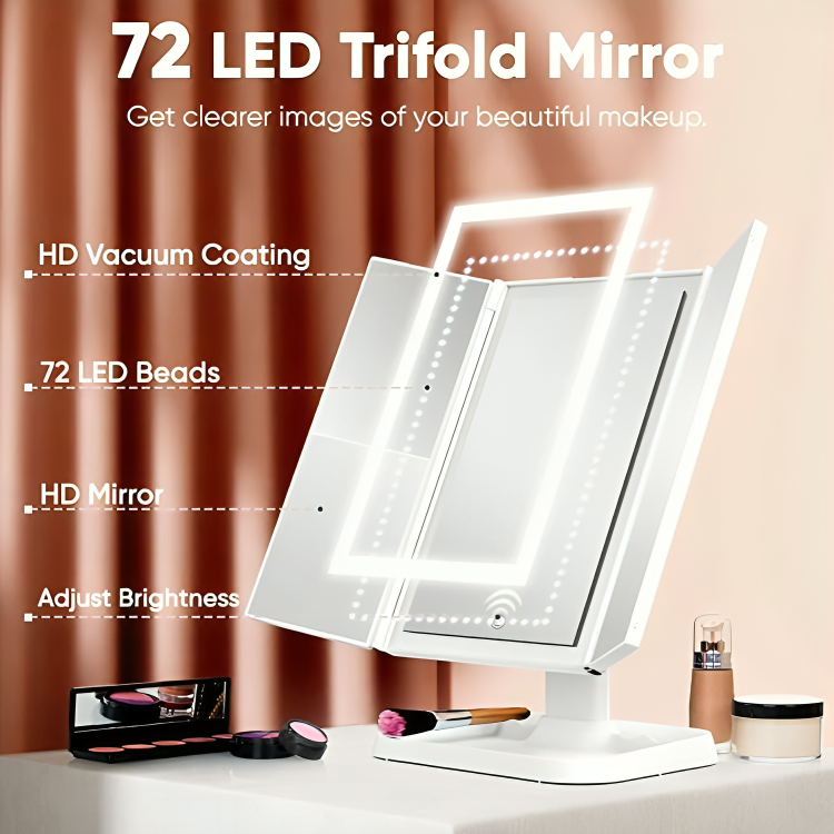 LuxeLite™ Aufklappbarer 3-Panel-LED-Spiegel für präzises Make-up