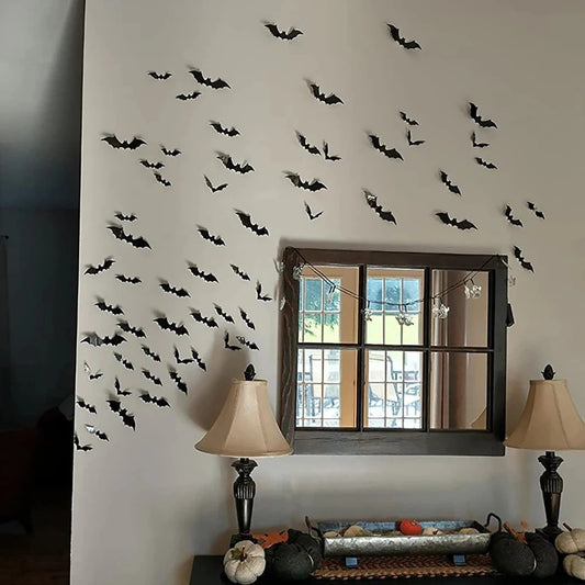 Décorations de Chauves-souris Halloween | Autocollants Muraux PVC 3D