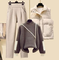 3-Teiliges Damen Herbstset Hose Weste und Pullover – Amira