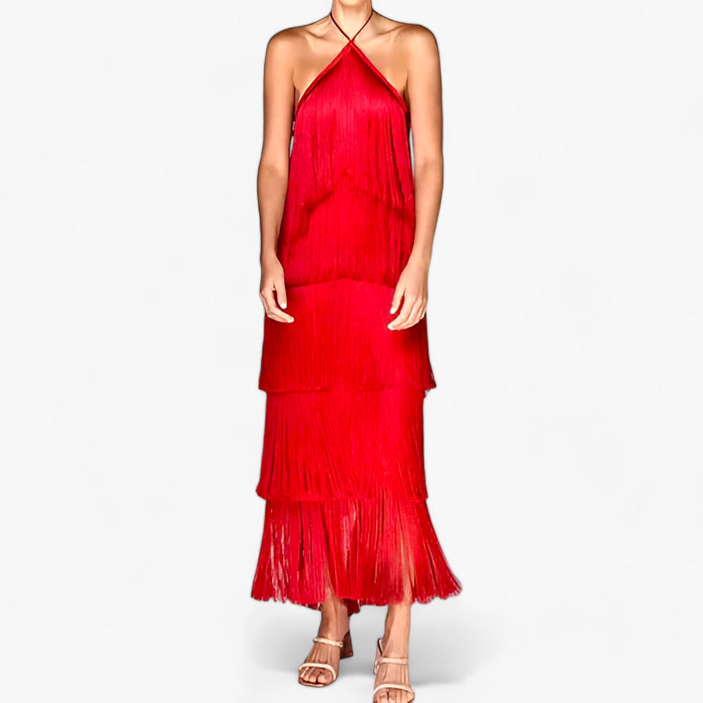Ärmelloses Halterkleid - Glamouröse Quastendetails