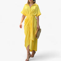 Elegantes Midikleid - Raffinierter Stil mit Umlegekragen & Bindegürtel