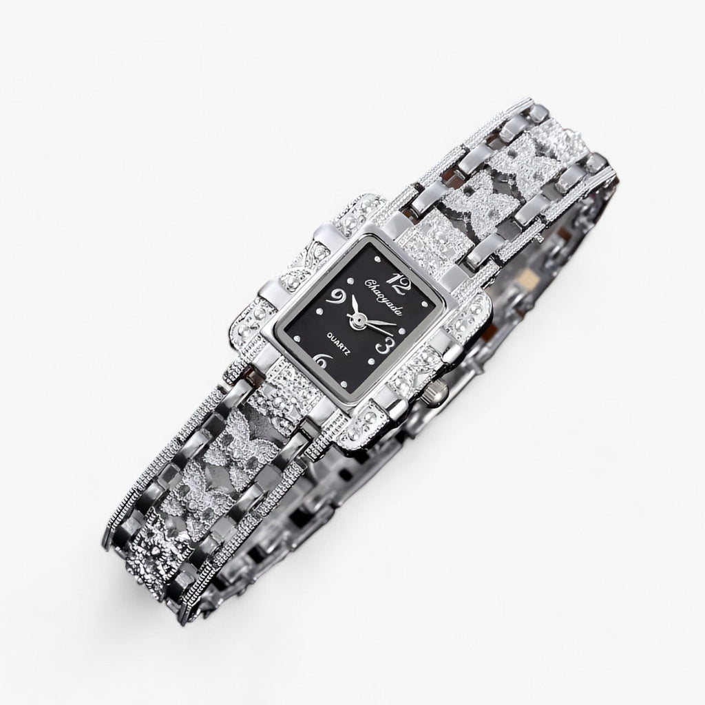 Armbanduhr mit Rechteckigem Zifferblatt und Kristallen - Modisch und Elegant für Frauen