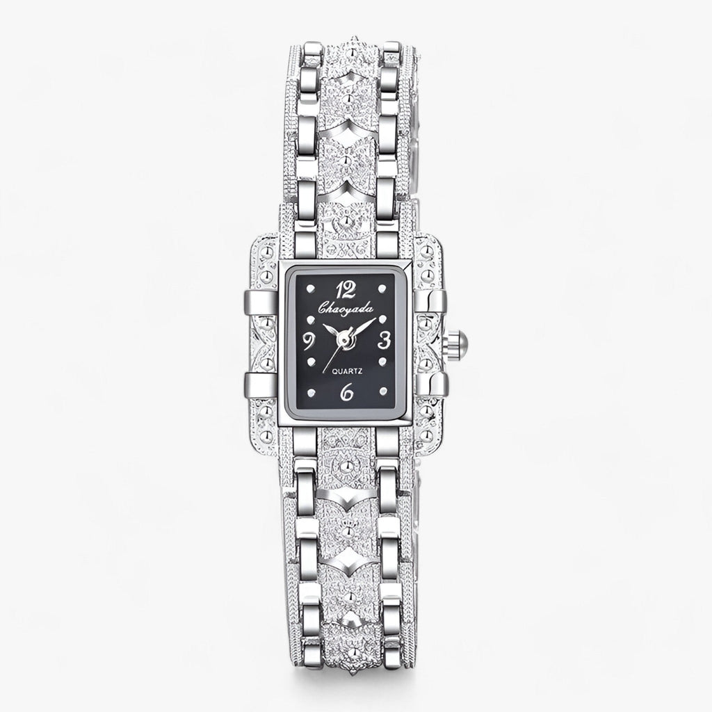 Armbanduhr mit Rechteckigem Zifferblatt und Kristallen - Modisch und Elegant für Frauen