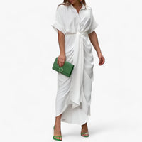 Elegantes Midikleid - Raffinierter Stil mit Umlegekragen & Bindegürtel