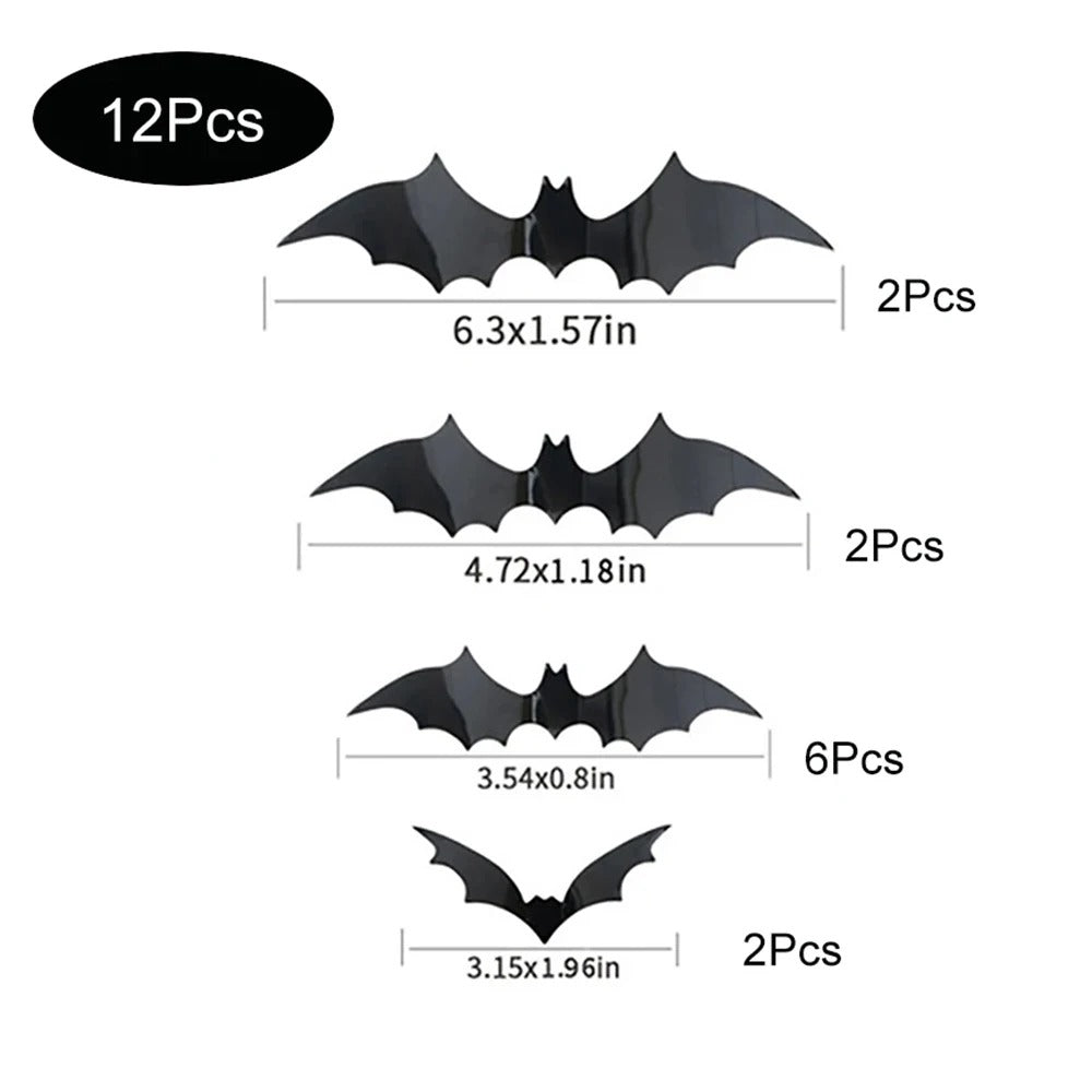 Décorations de Chauves-souris Halloween | Autocollants Muraux PVC 3D