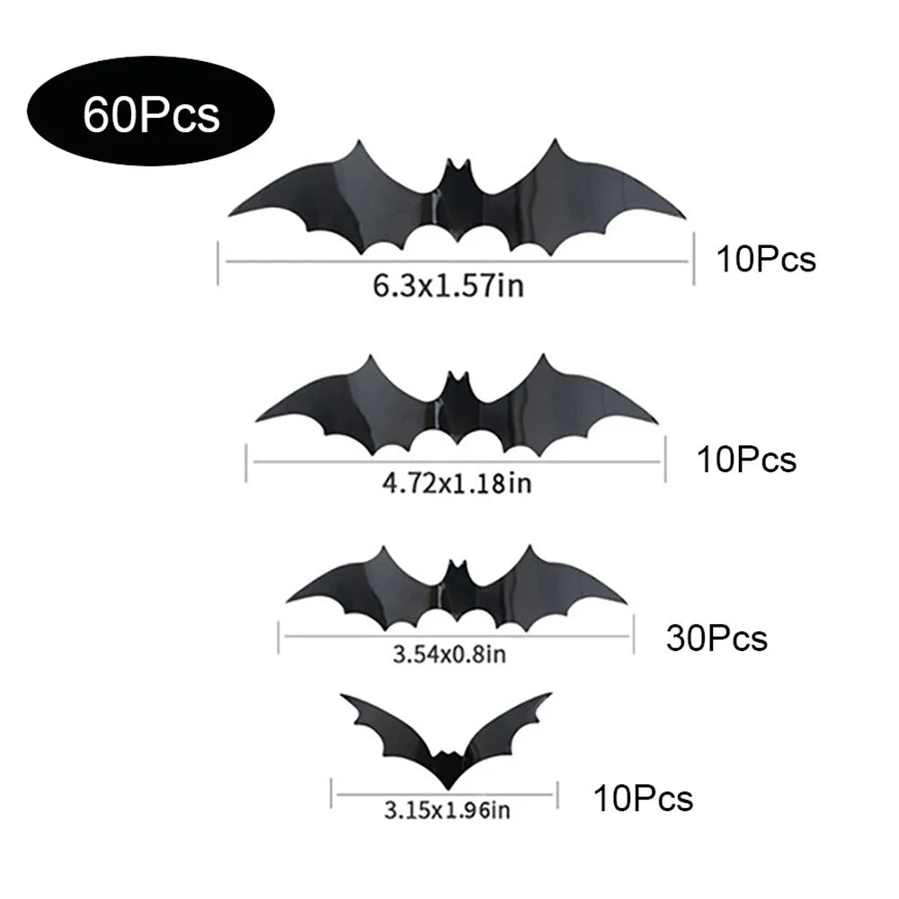 Décorations de Chauves-souris Halloween | Autocollants Muraux PVC 3D