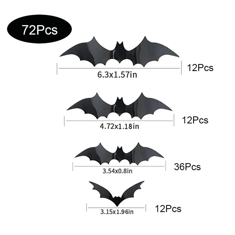 Décorations de Chauves-souris Halloween | Autocollants Muraux PVC 3D