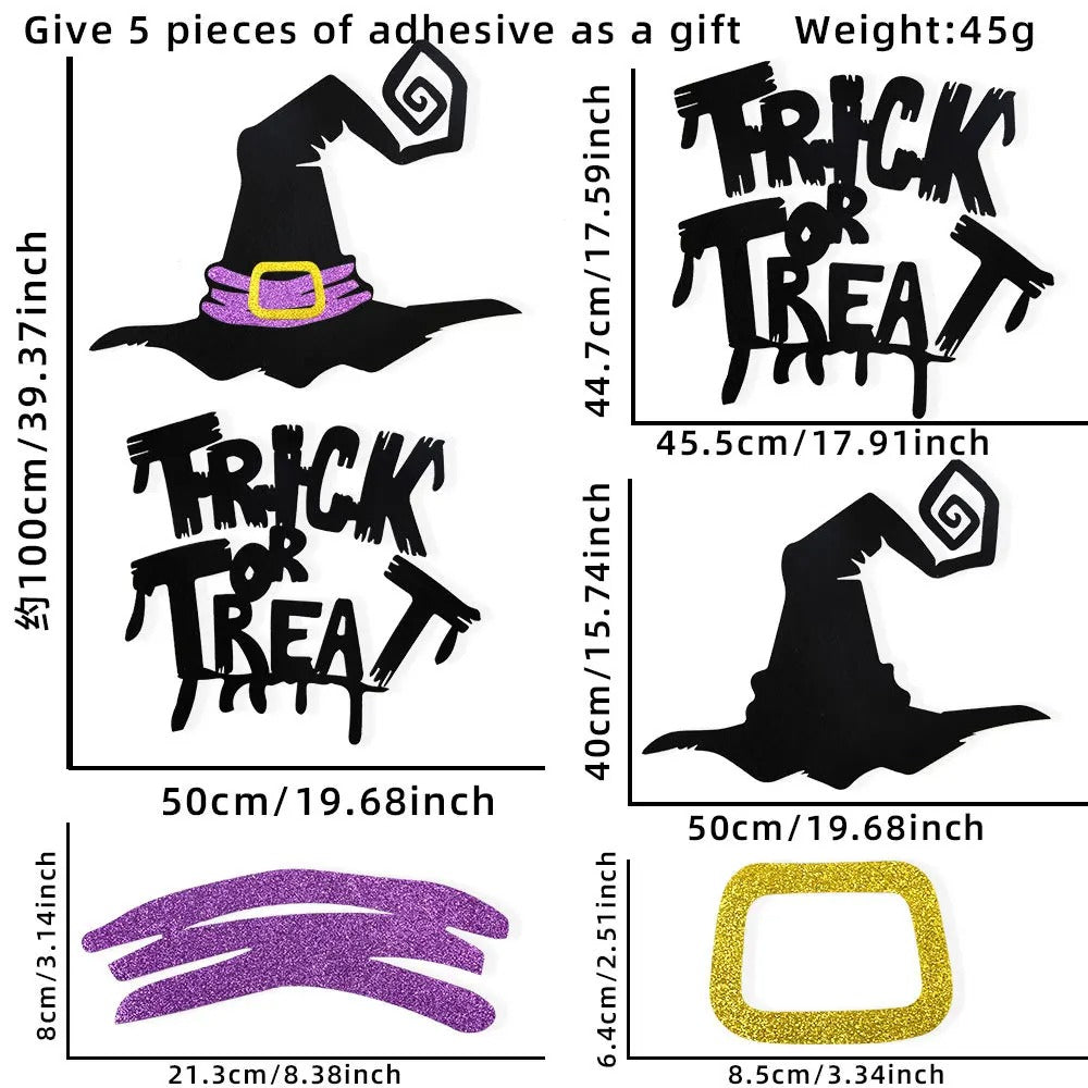 Autocollants Décorations Halloween | Main Squelette Citrouille Chapeau de Sorcière et Fantôme pour Fenêtre et Porte